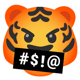 face with symbols on mouth and tiger face