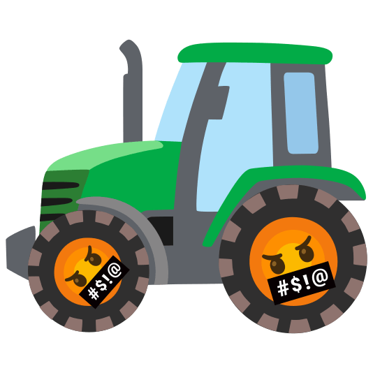 Face with symbols on mouth and Tractor