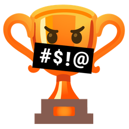 face with symbols on mouth and trophy