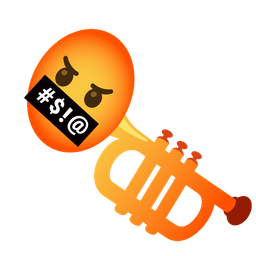 face with symbols on mouth and trumpet