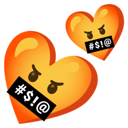 face with symbols on mouth and two hearts