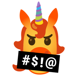 face with symbols on mouth and unicorn