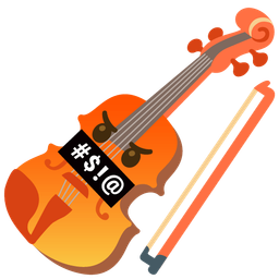 face with symbols on mouth and violin