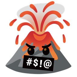 face with symbols on mouth and volcano