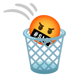 face with symbols on mouth and wastebasket