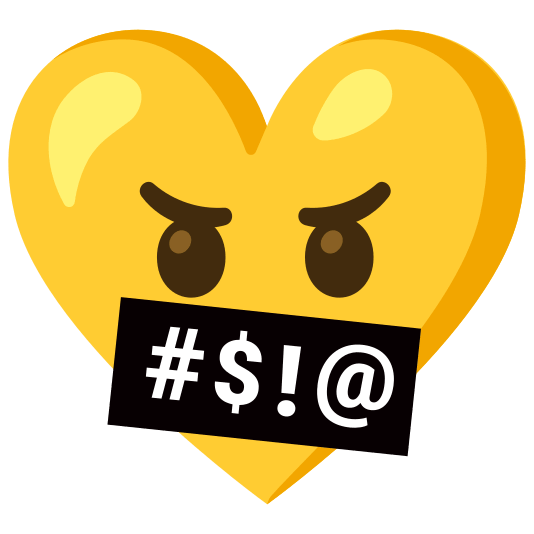 Face with symbols on mouth and Yellow heart