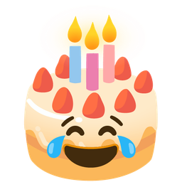 face with tears of joy and birthday cake