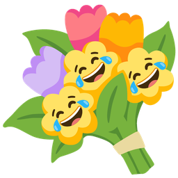 face with tears of joy and bouquet