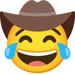 face with tears of joy and cowboy hat face