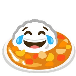 face with tears of joy and curry rice