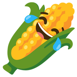 face with tears of joy and ear of corn