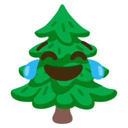 face with tears of joy and evergreen tree