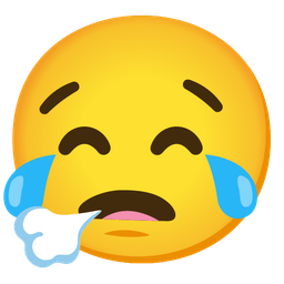 face with tears of joy and face exhaling