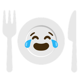 face with tears of joy and fork and knife with plate