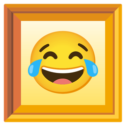 face with tears of joy and framed picture