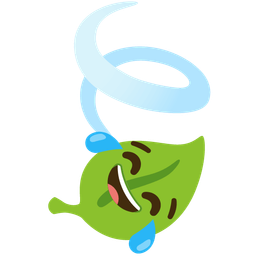 face with tears of joy and leaf fluttering in wind