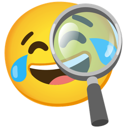 face with tears of joy and magnifying glass tilted right