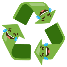 face with tears of joy and recycling symbol