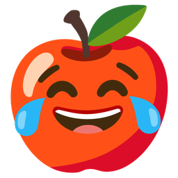 face with tears of joy and red apple