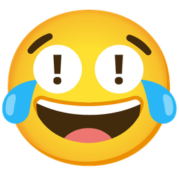 face with tears of joy and red exclamation mark