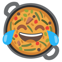 face with tears of joy and shallow pan of food