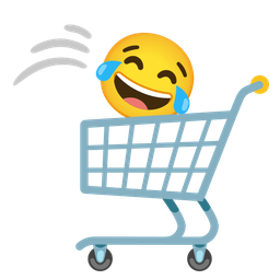 face with tears of joy and shopping cart