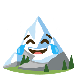 face with tears of joy and snow-capped mountain