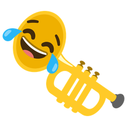 face with tears of joy and trumpet