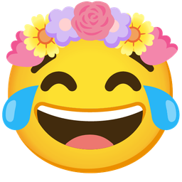 face with tears of joy and tulip