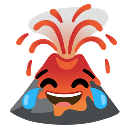 face with tears of joy and volcano
