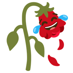 face with tears of joy and wilted flower