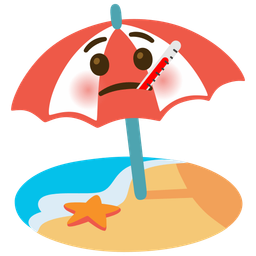 face with thermometer and beach with umbrella