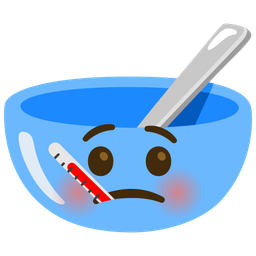 face with thermometer and bowl with spoon