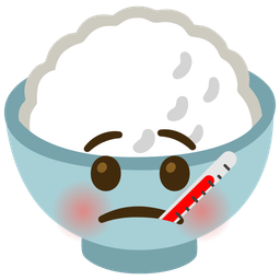 face with thermometer and cooked rice