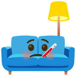 face with thermometer and couch and lamp