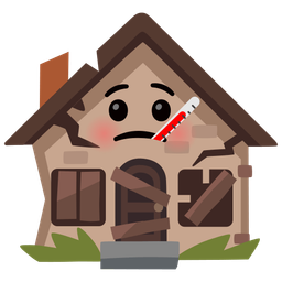 face with thermometer and derelict house