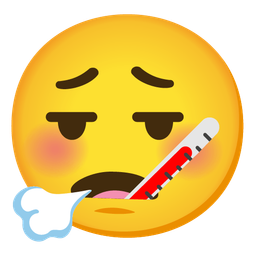 face with thermometer and face exhaling