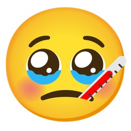 face with thermometer and face holding back tears