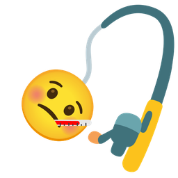 face with thermometer and fishing pole