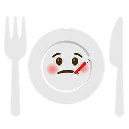 face with thermometer and fork and knife with plate