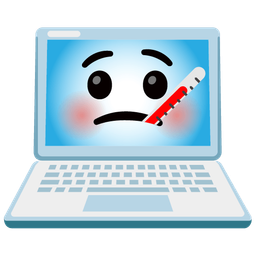 face with thermometer and laptop