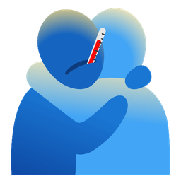 face with thermometer and people hugging