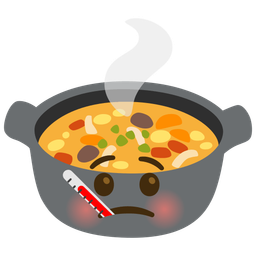 face with thermometer and pot of food