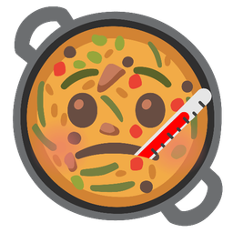 face with thermometer and shallow pan of food