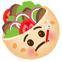 face with thermometer and stuffed flatbread