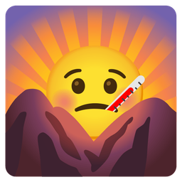 face with thermometer and sunrise over mountains