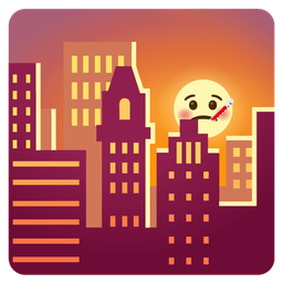 face with thermometer and sunset