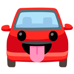 face with tongue and automobile