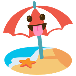 face with tongue and beach with umbrella
