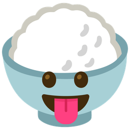 face with tongue and cooked rice